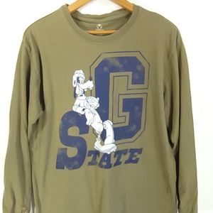 Goofy State Graphic T-Shirt Men's Large Long Sleeve Olive Green Disney Store